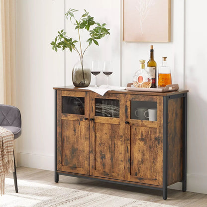 In And OutdoorMatch Dressoir Keukenkast Roger - Opbergkast met Glazen Deur - Woonkamer - Keuken - Eetkamer - Stalen Frame - Industriële Stijl - Vintage Bruin/Zwart kitchen rack