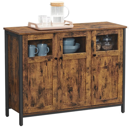 In And OutdoorMatch Dressoir Keukenkast Roger - Opbergkast met Glazen Deur - Woonkamer - Keuken - Eetkamer - Stalen Frame - Industriële Stijl - Vintage Bruin/Zwart kitchen rack