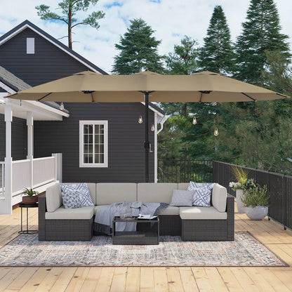 In And OutdoorMatch Dubbele Parasol Ashlynn - 460x270cm - Extra Large - UV-Bescherming tot UPF 50+ - met Zwengel Market - Zonder Standaard - Taupe Sunshade