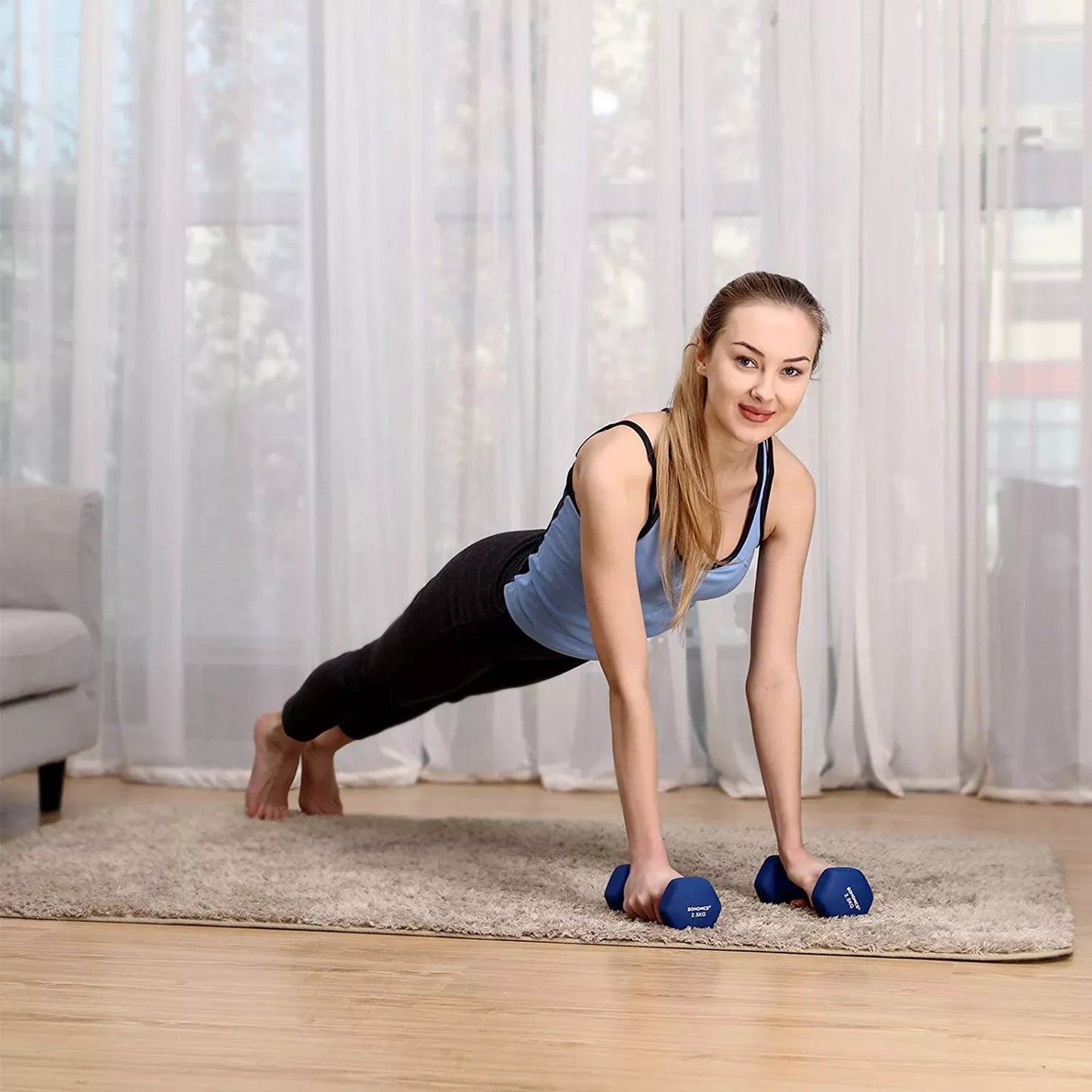 In And OutdoorMatch Dumbbells Set Darion - 2x2.5kg - Krachttraining - Thuis - Gym - Blauw Dumbell set