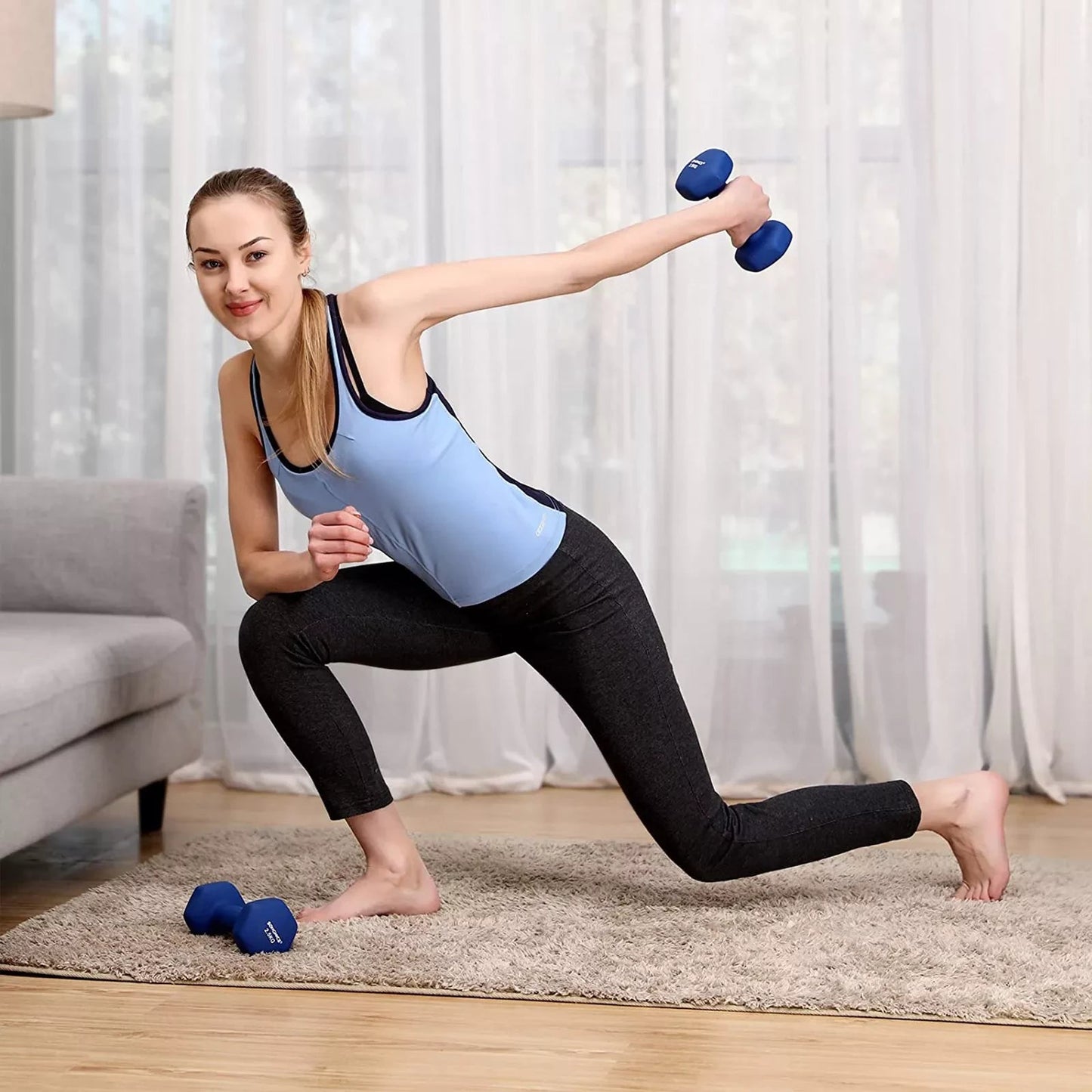 In And OutdoorMatch Dumbbells Set Darion - 2x2.5kg - Krachttraining - Thuis - Gym - Blauw Dumbell set