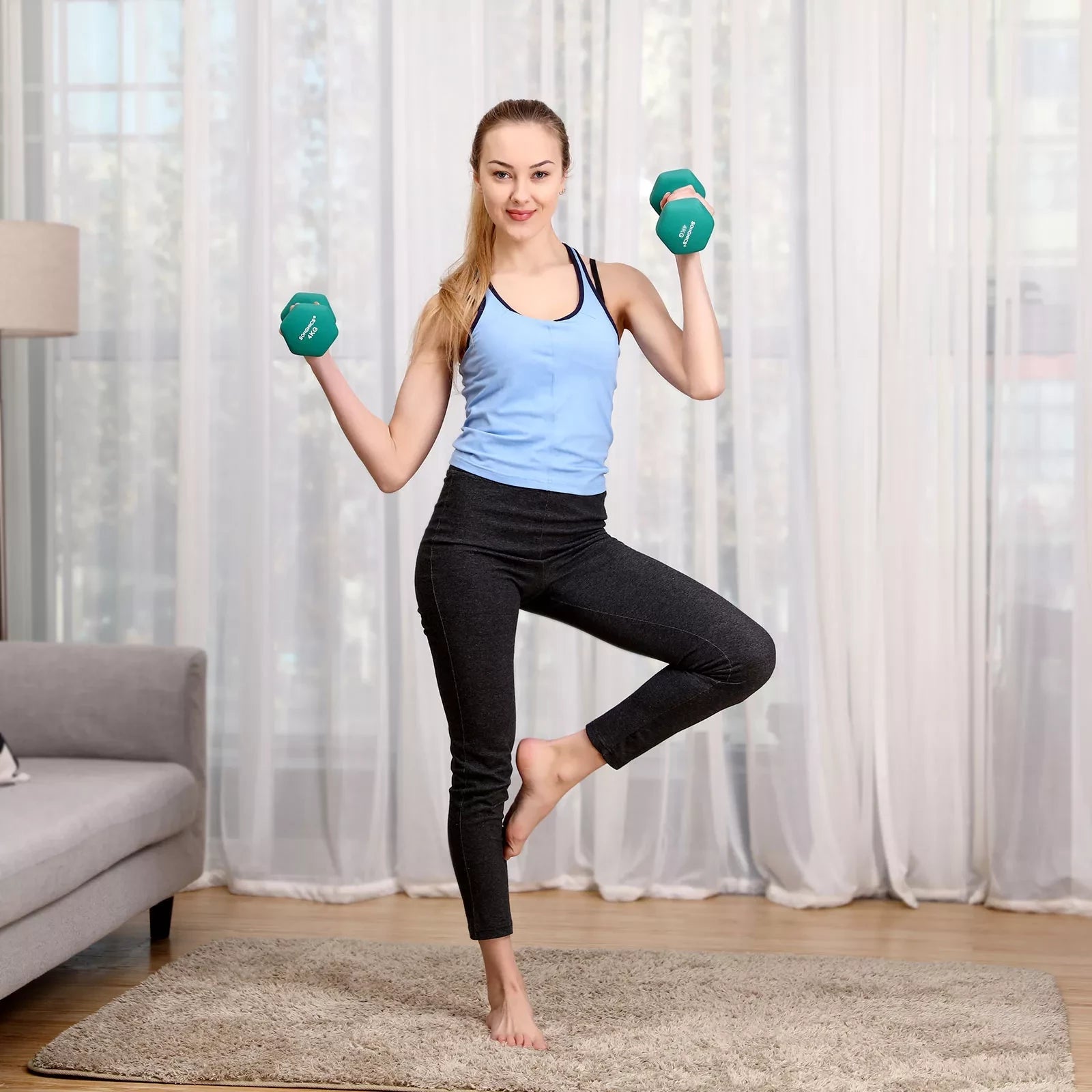 In And OutdoorMatch Dumbbells Set Sem - 2x4kg - Krachttraining - Thuis - Kantoor - Gym - Groen Dumbell set