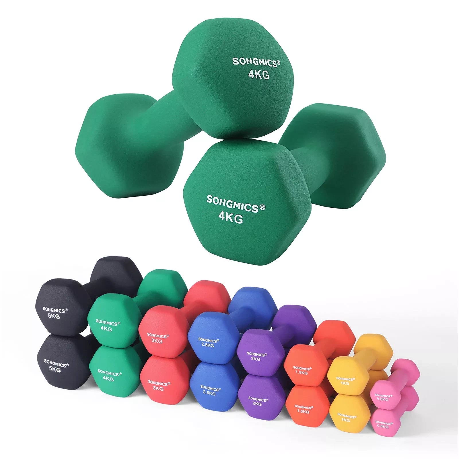 In And OutdoorMatch Dumbbells Set Sem - 2x4kg - Krachttraining - Thuis - Kantoor - Gym - Groen Dumbell set