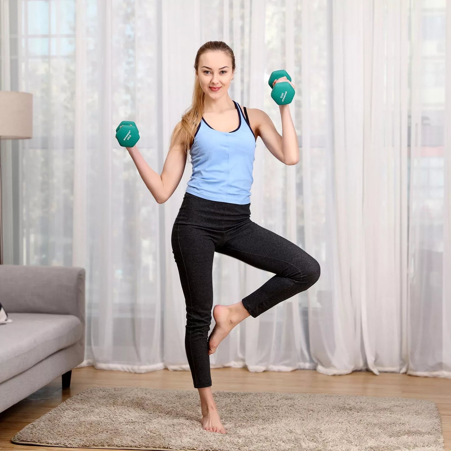 In And OutdoorMatch Dumbbells Set Sem - 2x4kg - Krachttraining - Thuis - Kantoor - Gym - Groen Dumbell set