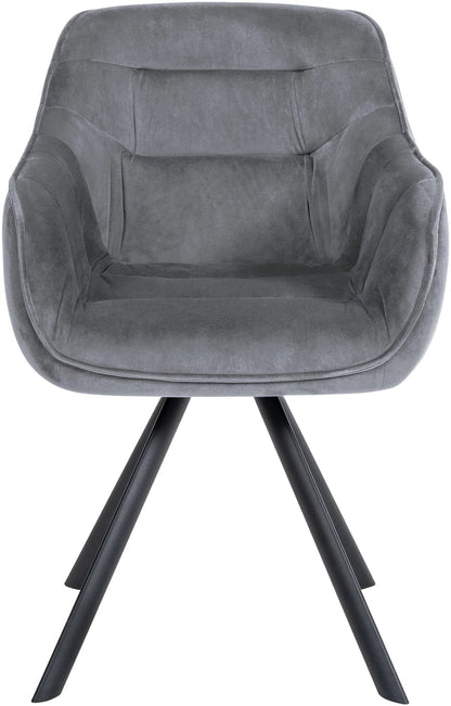 In And OutdoorMatch Eetkamerstoel Alejo - Grijs - Met Armleuningen - Fluweel - Hoogwaardige Bekleding - Comfortabele en Luxe Eetkamerstoel - Vintage Look Eetkamerstoel