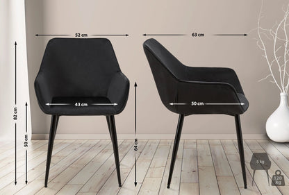 In And OutdoorMatch Eetkamerstoel Callista - Zwart - Stof - Hoge kwaliteit bekleding - Fluwelen Eetkamerstoel - Luxe uitstraling Eetkamerstoel