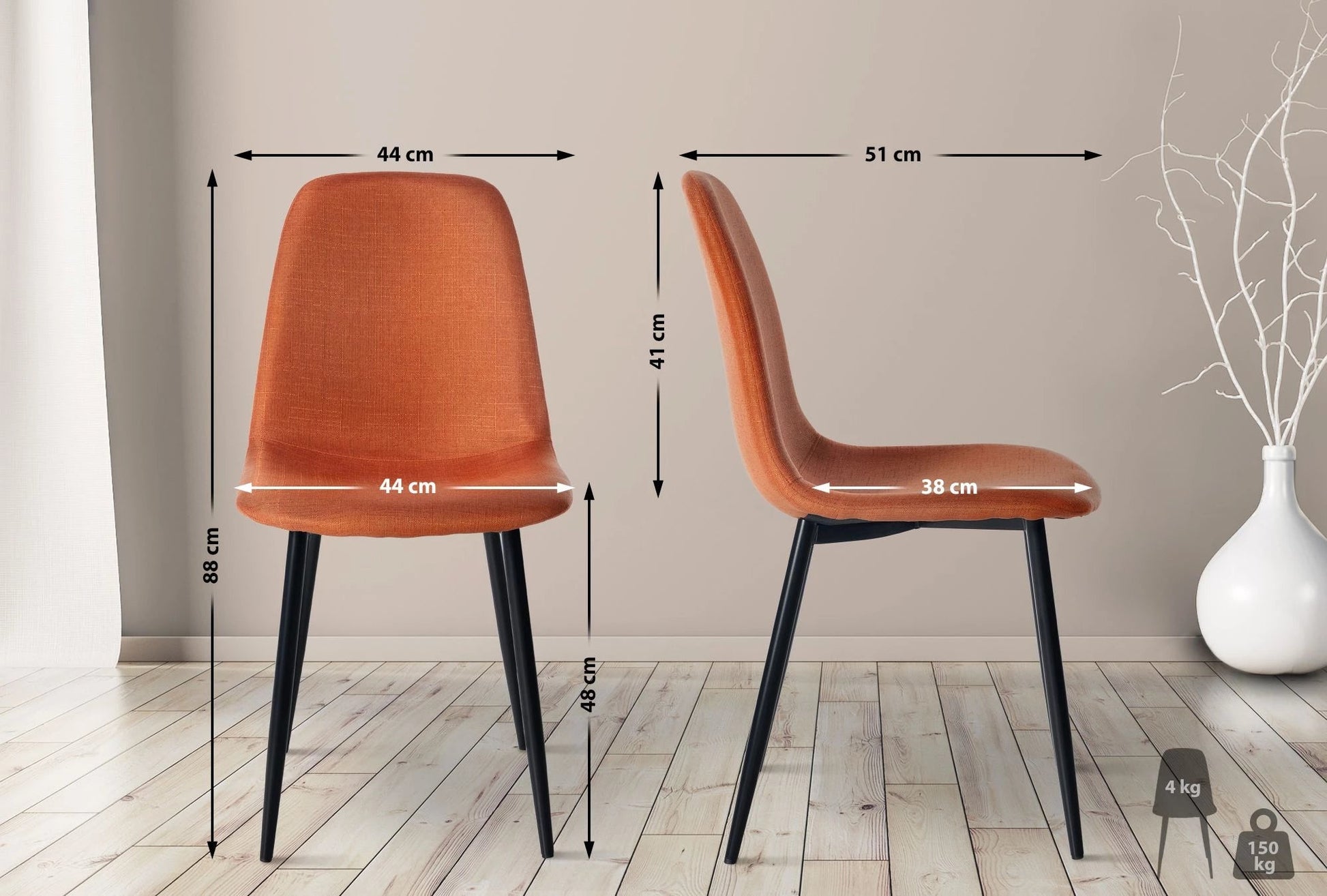 In And OutdoorMatch Eetkamerstoel Carolina - Oranje - Set van 4 - Eetkamerstoel - Stof - Hoge kwaliteit bekleding - Decoratieve stoel - Stijlvolle eetkamerstoel Eetkamerstoel