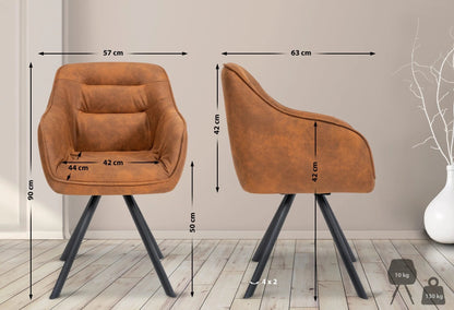 In And OutdoorMatch Eetkamerstoel Fatima - Bruin - Met Armleuningen - Fluweel - Hoge Kwaliteit Bekleding - Comfortabele en Luxe Eetkamerstoel - Vintage Look Eetkamerstoel