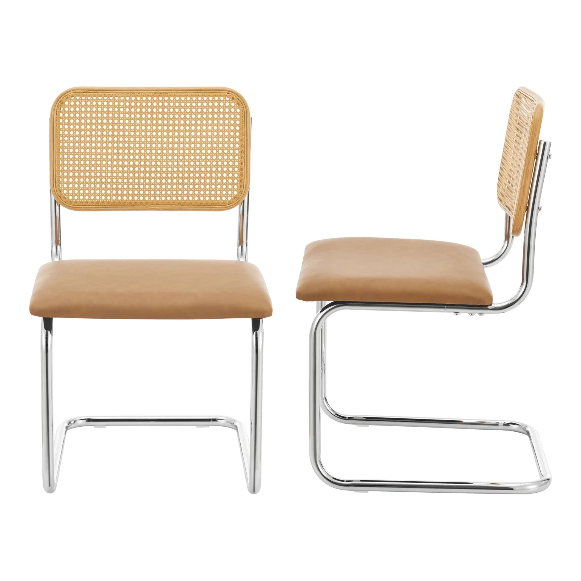 In And OutdoorMatch Eetkamerstoel Jacky - Set van 2 - Kunstlederen Zitting - Gestoffeerde Zitting - Bruin en Chroom - 83x50x54cm - Eetkamerstoel - Eenvoudige Montage Eetkamerstoel