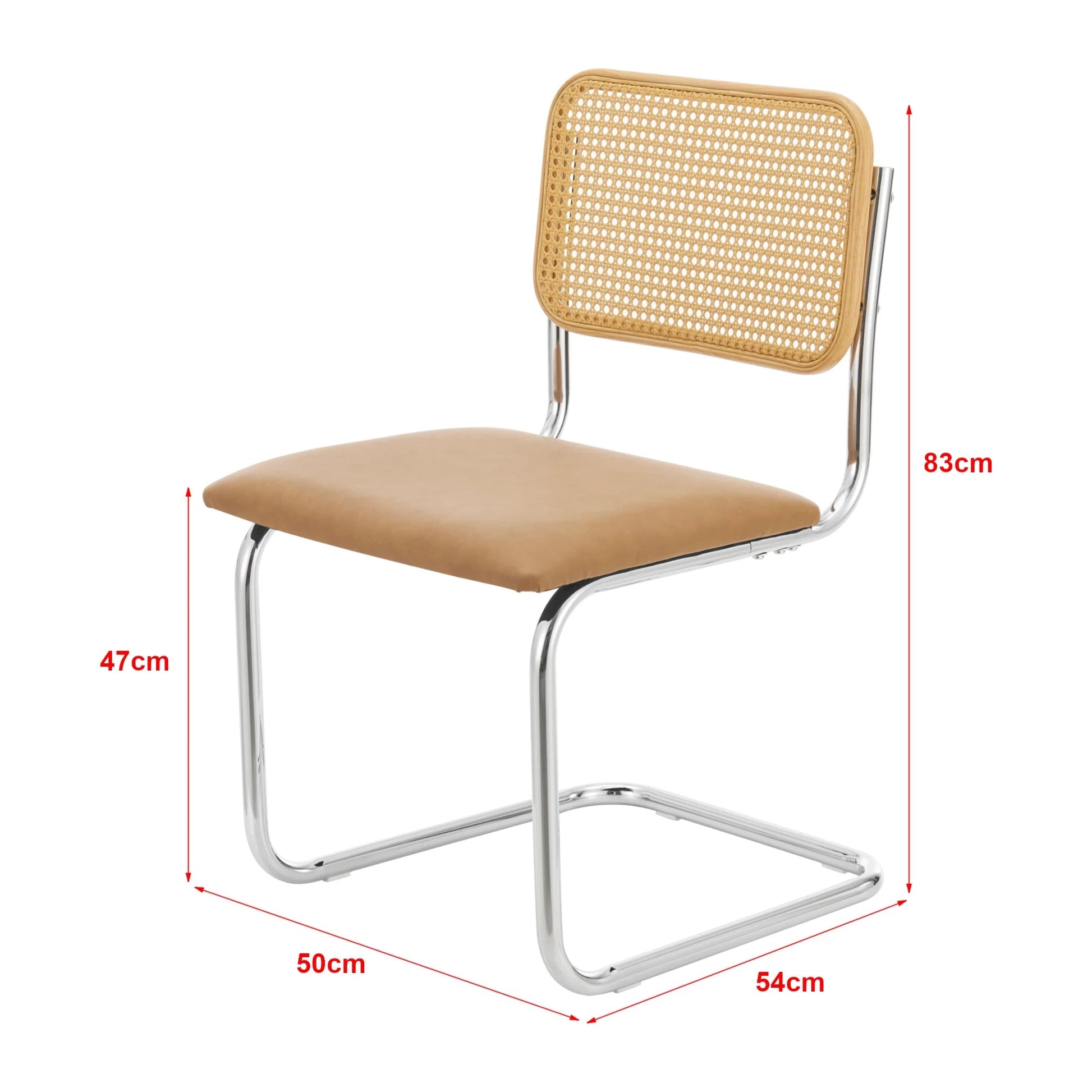 In And OutdoorMatch Eetkamerstoel Jacky - Set van 2 - Kunstlederen Zitting - Gestoffeerde Zitting - Bruin en Chroom - 83x50x54cm - Eetkamerstoel - Eenvoudige Montage Eetkamerstoel