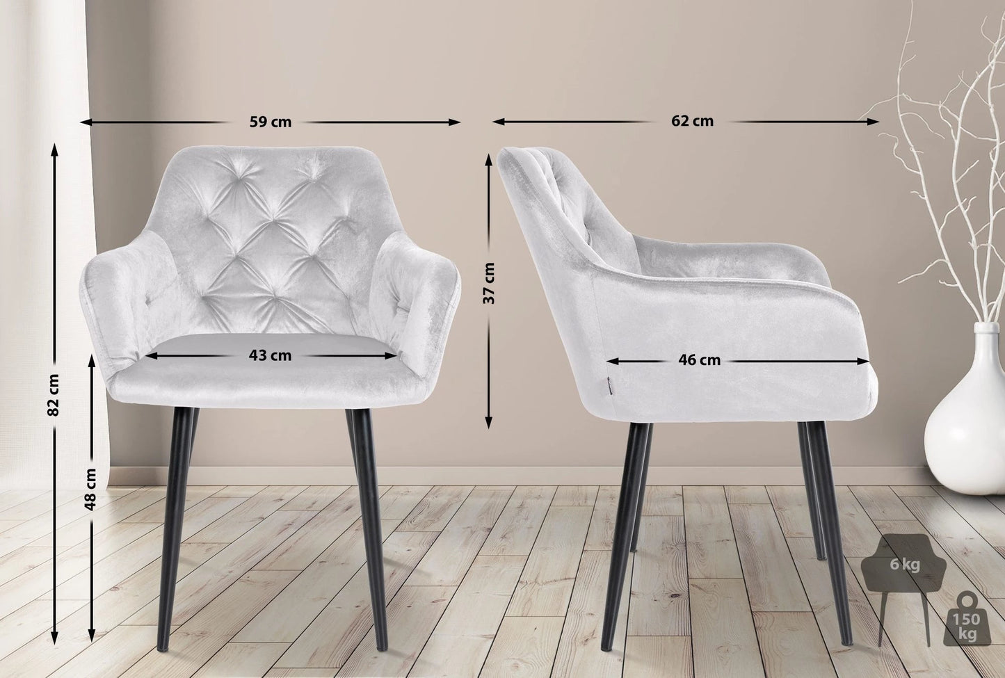 In And OutdoorMatch Eetkamerstoel Jimi - Wit - Fluweel - Hoge kwaliteit bekleding - Deluxe Eetkamerstoel - Vintage Look Eetkamerstoel