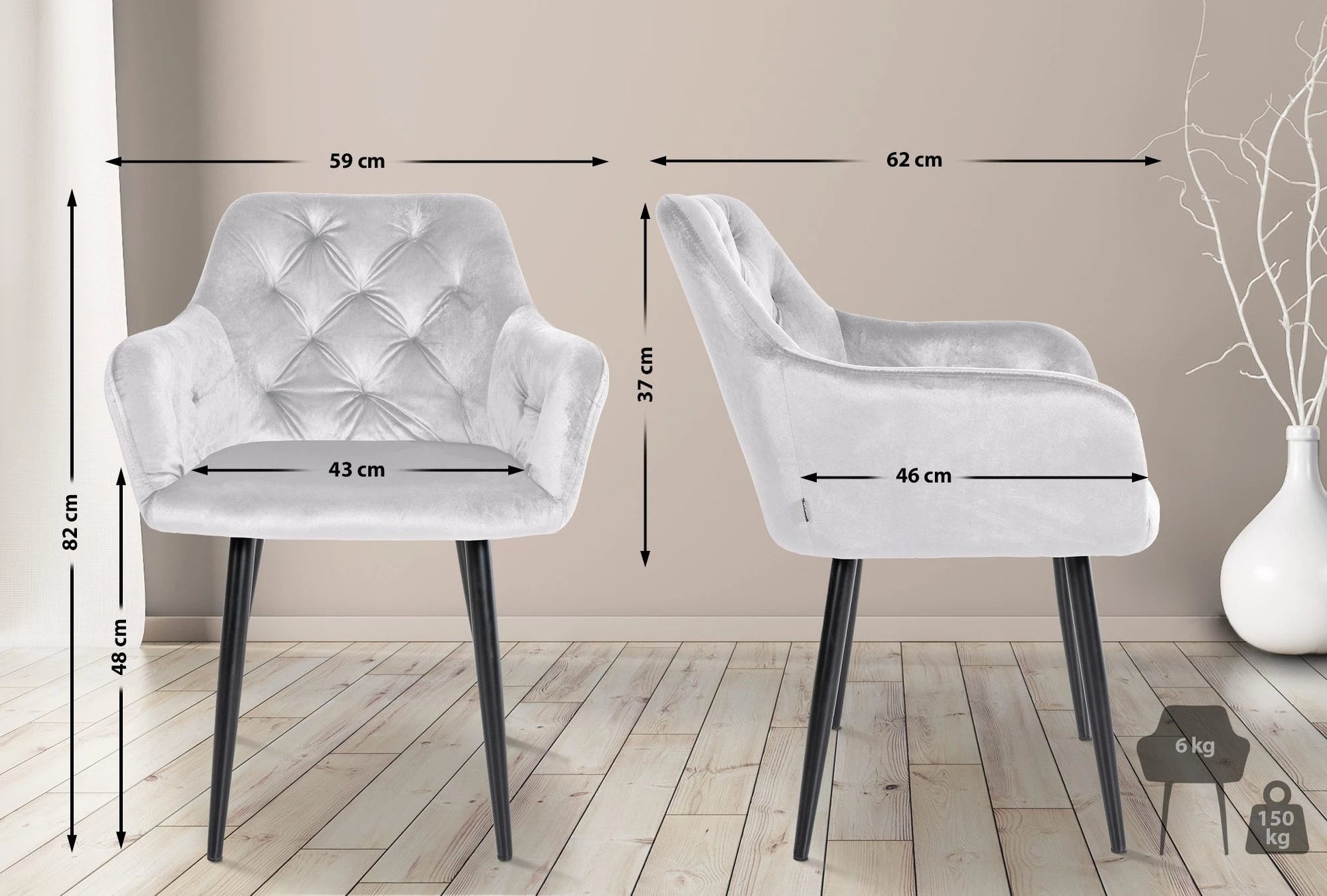 In And OutdoorMatch Eetkamerstoel Jimi - Wit - Fluweel - Hoge kwaliteit bekleding - Deluxe Eetkamerstoel - Vintage Look Eetkamerstoel