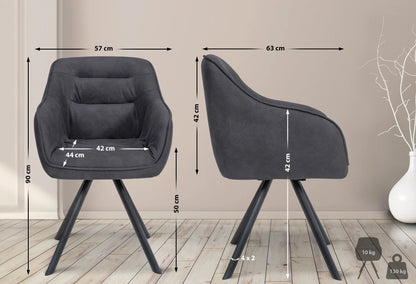 In And OutdoorMatch Eetkamerstoel Jozef - Donkergrijs - Met Armleuningen - Fluweel - Hoogwaardige Bekleding - Comfortabele en Luxe Eetkamerstoel - Vintage Look Eetkamerstoel