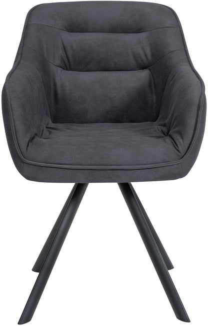 In And OutdoorMatch Eetkamerstoel Jozef - Donkergrijs - Met Armleuningen - Fluweel - Hoogwaardige Bekleding - Comfortabele en Luxe Eetkamerstoel - Vintage Look Eetkamerstoel