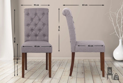 In And OutdoorMatch Eetkamerstoel Mabella - Grijs - Set van 2 - Stof - Hoge kwaliteit bekleding - Tijdloze eetkamerstoel - Vintage Look Eetkamerstoel