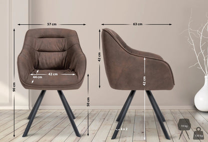 In And OutdoorMatch Eetkamerstoel Rafaela - Bruin - Met Armleuningen - Fluweel - Hoge Kwaliteit Bekleding - Comfortabele en Luxe Eetkamerstoel - Vintage Look Eetkamerstoel