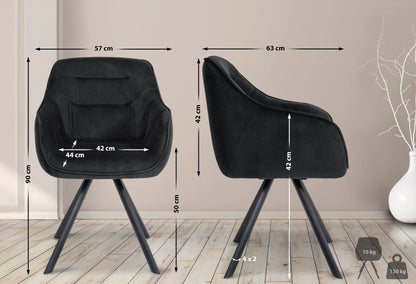 In And OutdoorMatch Eetkamerstoel Rico - Zwart - Met Armleuningen - Fluweel - Hoogwaardige Bekleding - Comfortabele en Luxe Eetkamerstoel - Vintage Look Eetkamerstoel