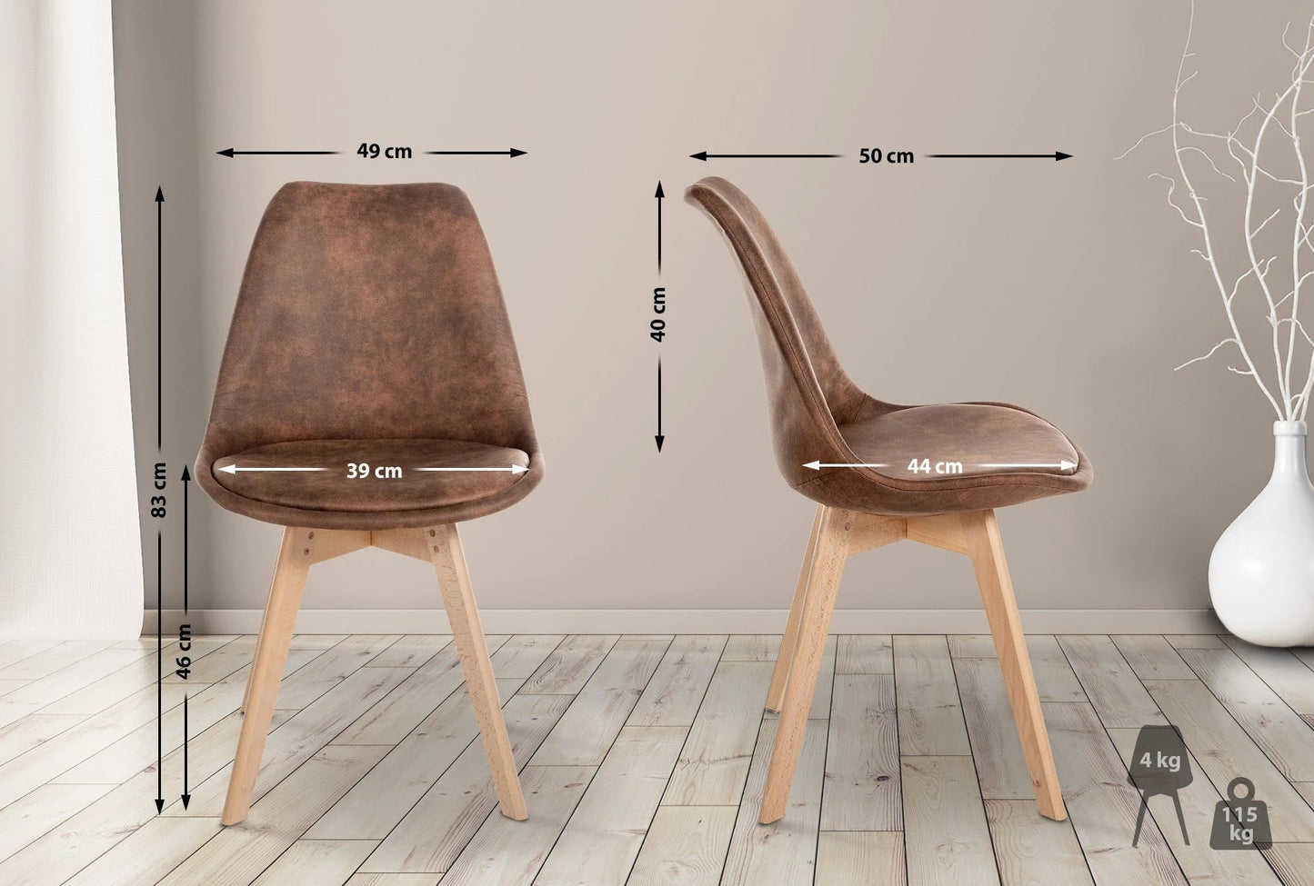 In And OutdoorMatch Eetkamerstoel Shannen - Set van 4 - Kunstleer - Hoogwaardige bekleding - Luxe Eetkamerstoel - Vintage Look - Robuust Houten Frame Eetkamerstoel