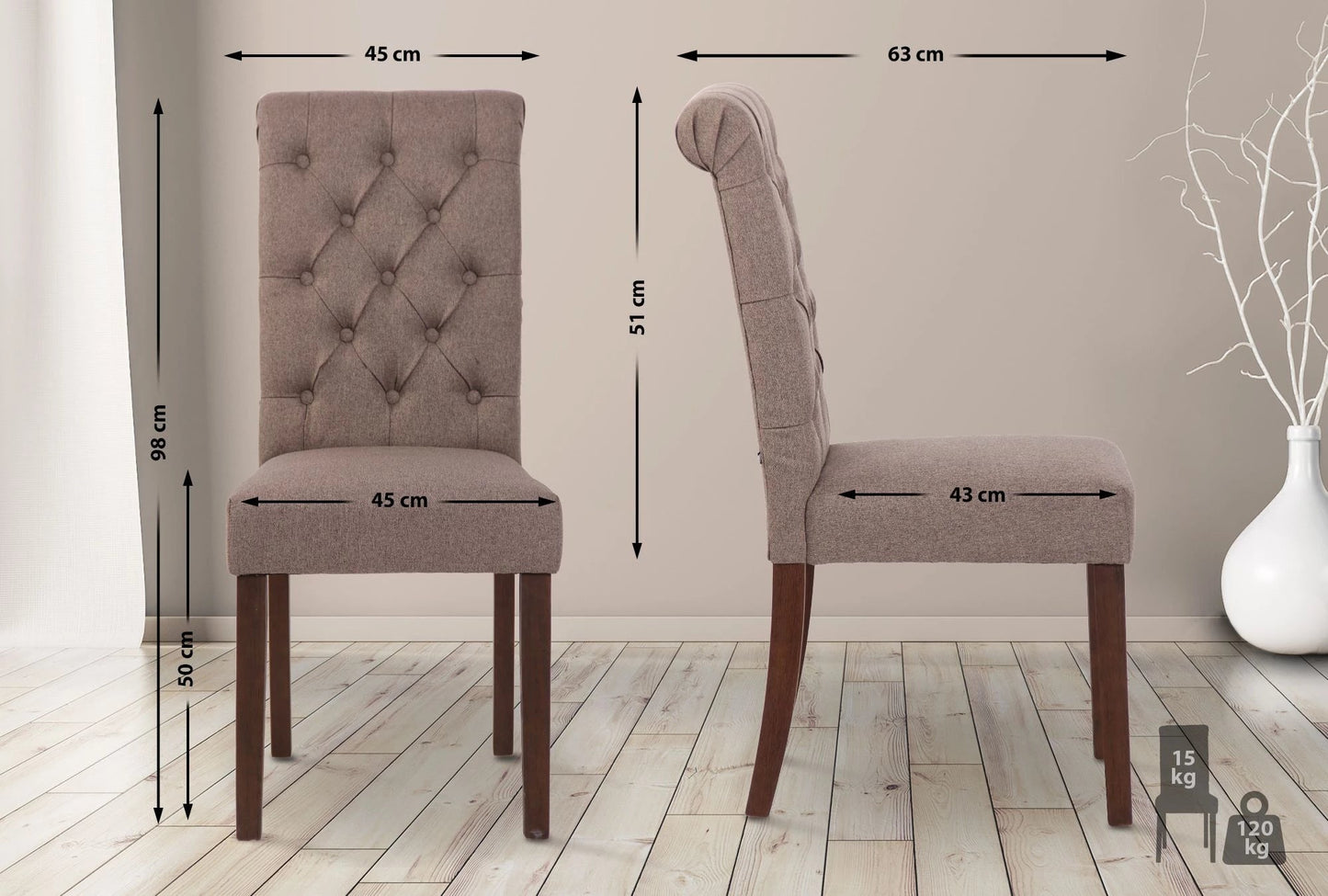 In And OutdoorMatch Eetkamerstoel Vera - Grijs - Stof - Hoge kwaliteit bekleding - Tijdloze eetkamerstoel - Vintage Look Eetkamerstoel