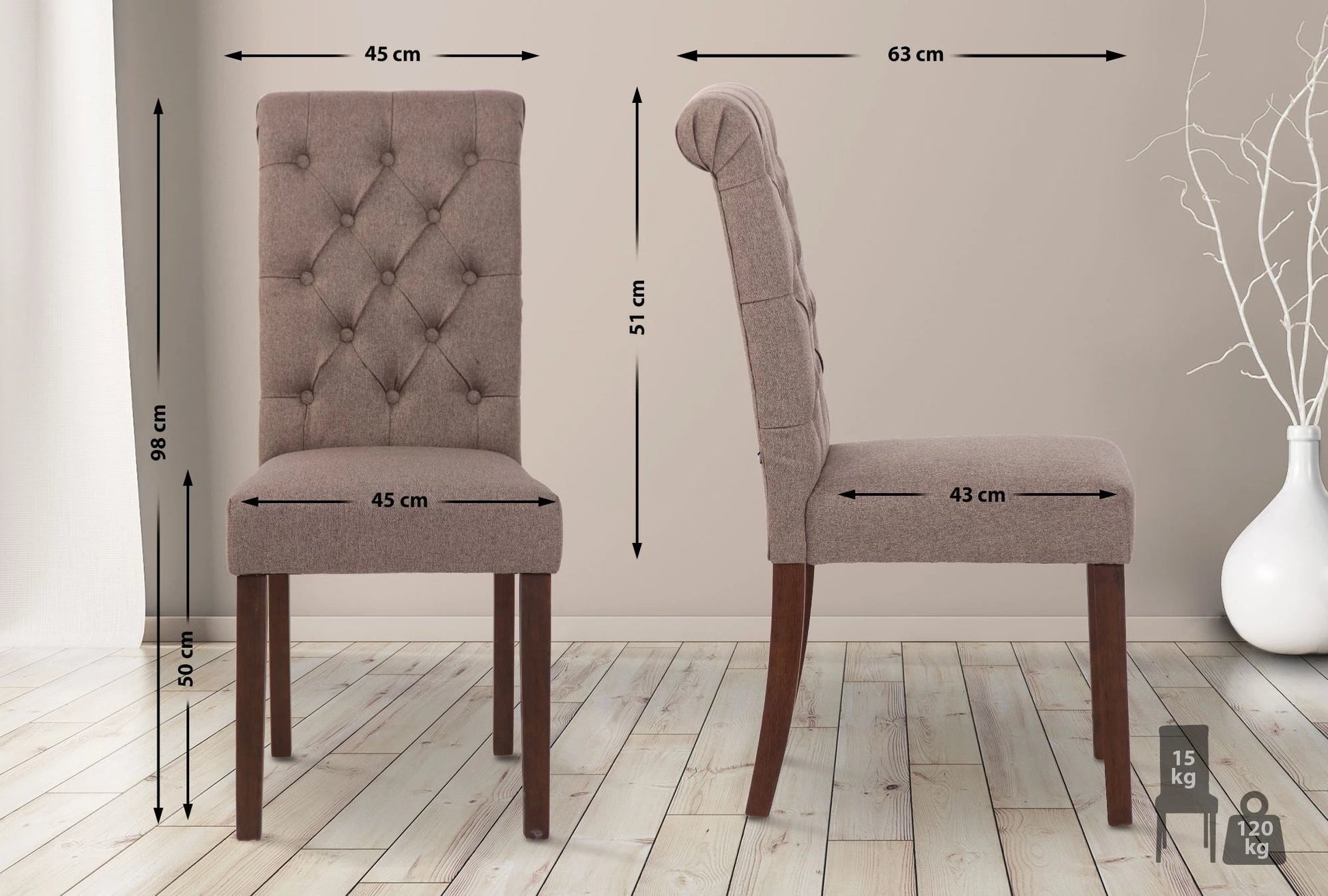 In And OutdoorMatch Eetkamerstoel Vera - Grijs - Stof - Hoge kwaliteit bekleding - Tijdloze eetkamerstoel - Vintage Look Eetkamerstoel