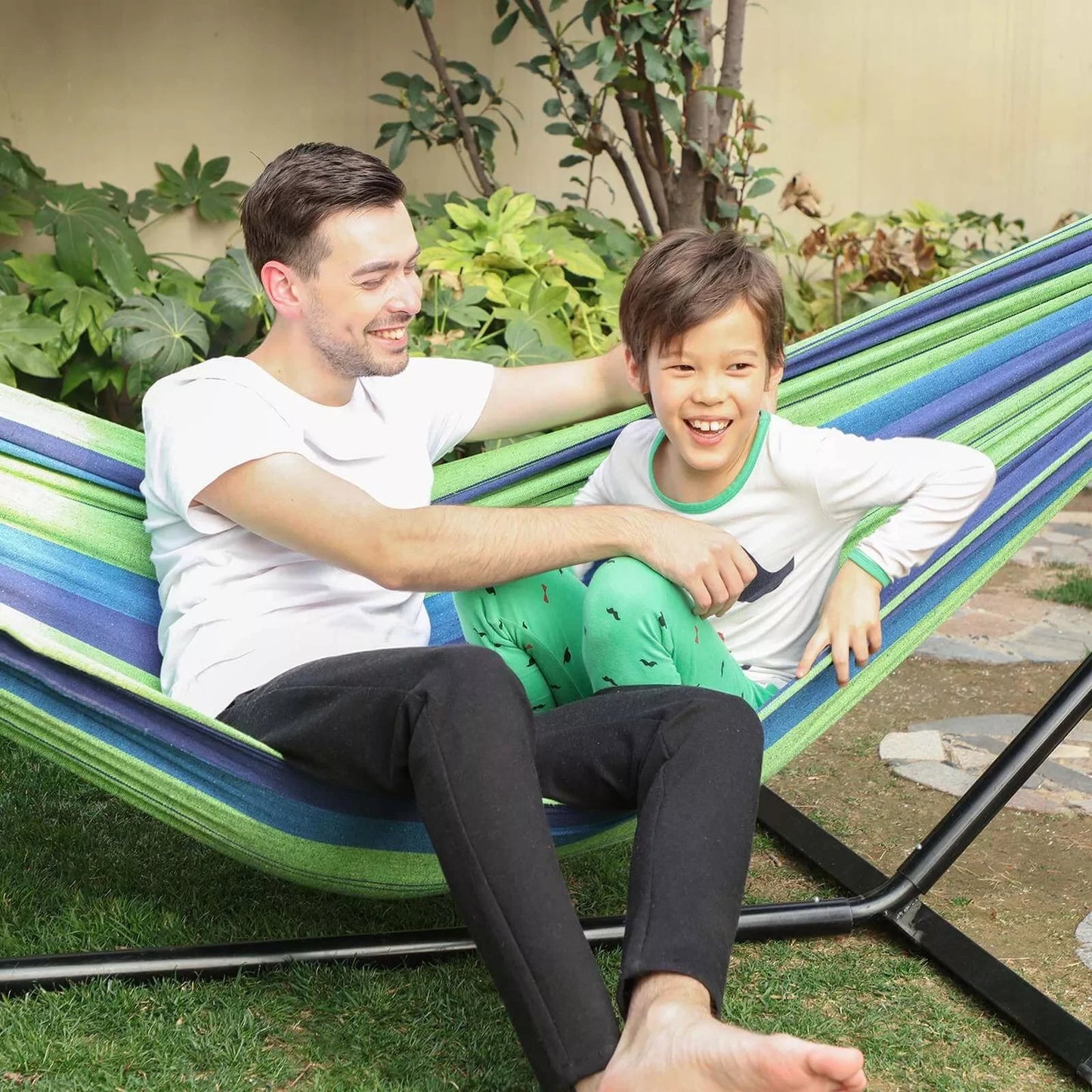 In And OutdoorMatch Hangmat Simona Savannah - Wasbaar - 210x150cm - UV-bestendig - Blauw/Groen - Tot 300kg Hangmat