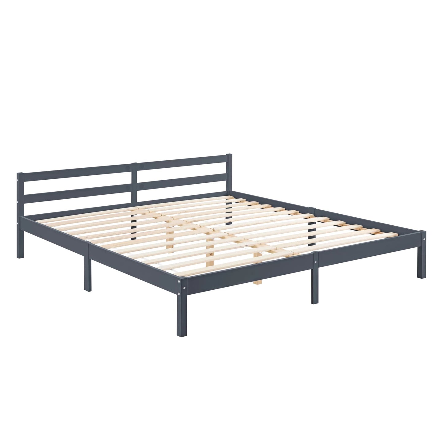 In And OutdoorMatch Houten Bed Fernando - Grenen - Met Bedbodem - 180x200 cm - Donkergrijs - Snelle montage bed twee personen