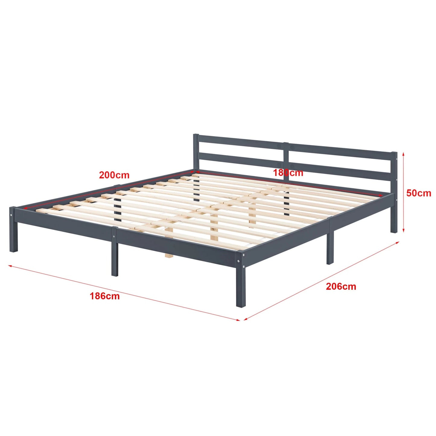 In And OutdoorMatch Houten Bed Fernando - Grenen - Met Bedbodem - 180x200 cm - Donkergrijs - Snelle montage bed twee personen