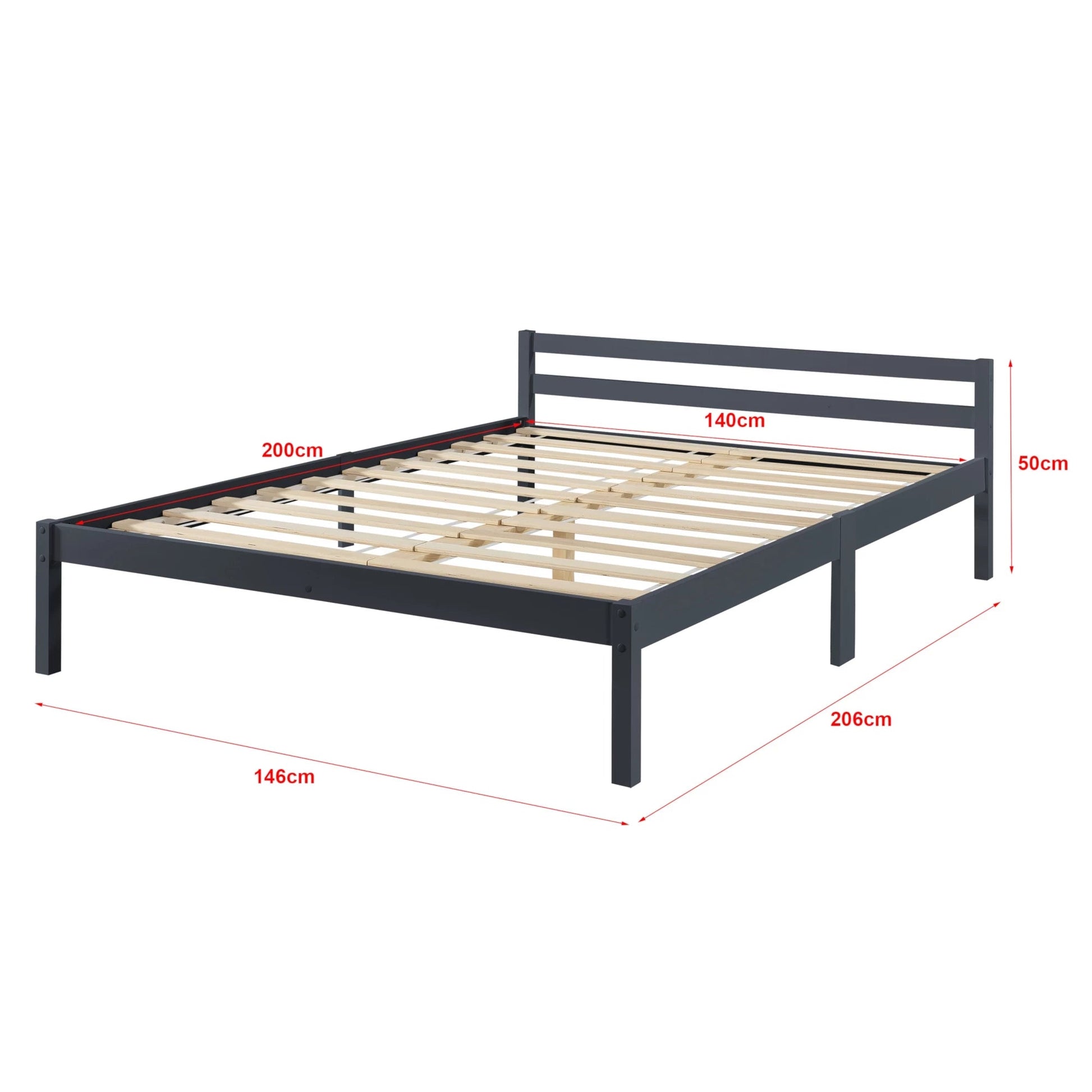 In And OutdoorMatch Houten Bed Jesse - Grenen - Met Bedbodem - 140x200 cm - Donkergrijs - Snelle Montage bed twee personen