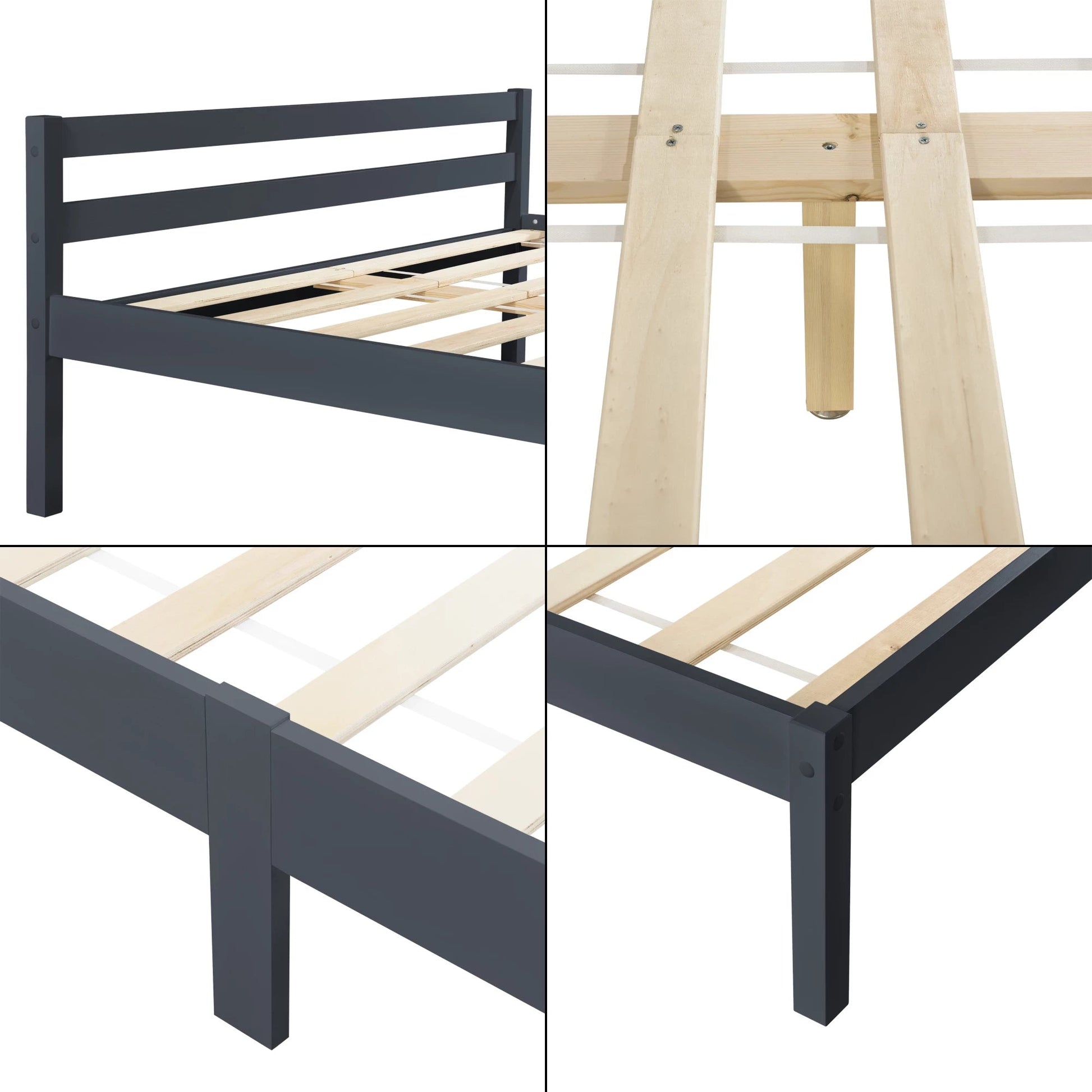 In And OutdoorMatch Houten Bed Jesse - Grenen - Met Bedbodem - 140x200 cm - Donkergrijs - Snelle Montage bed twee personen