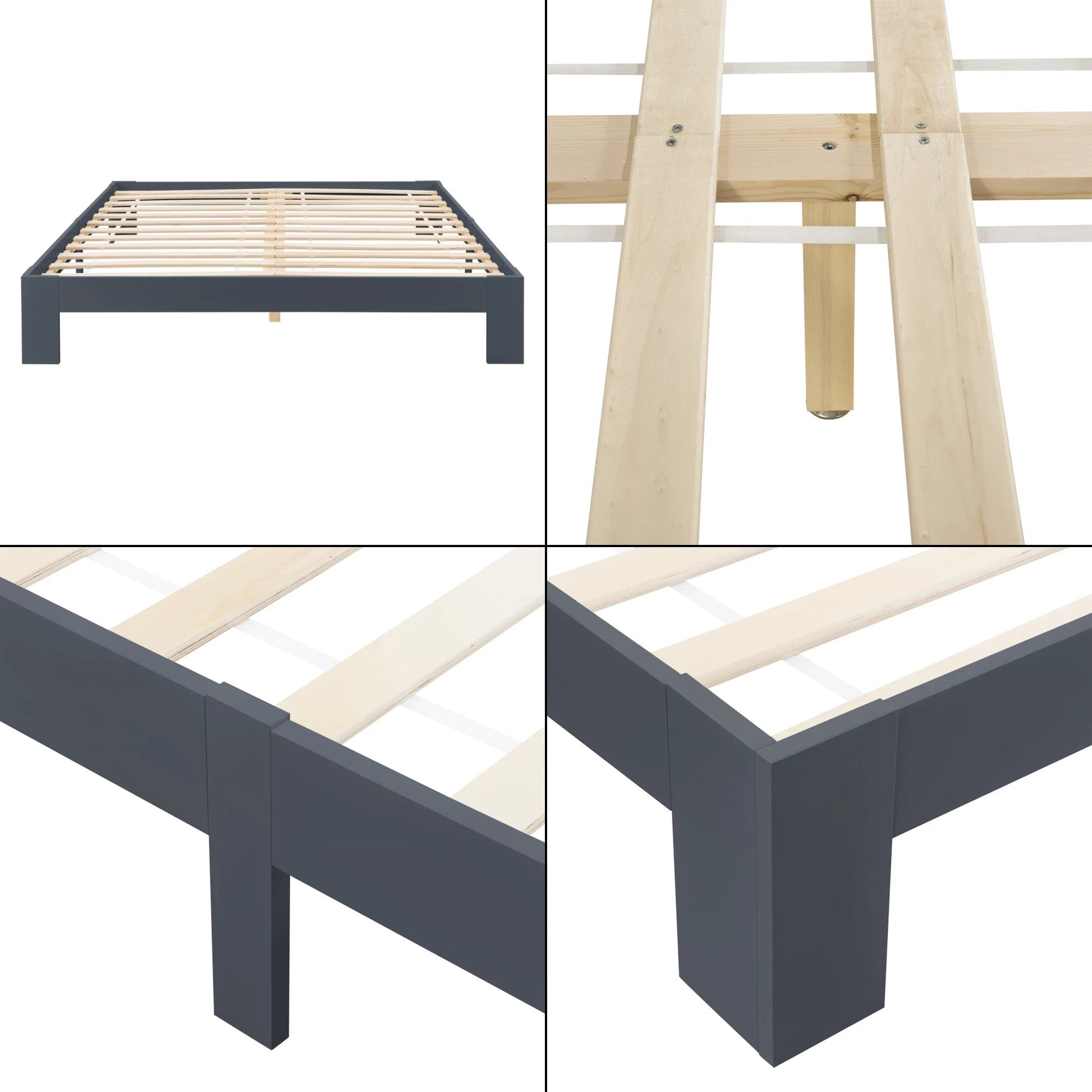 In And OutdoorMatch Houten Bed Rosendo - Grenen - Met Bedbodem - 140x200 cm - Donkergrijs - Snelle Montage bed twee personen