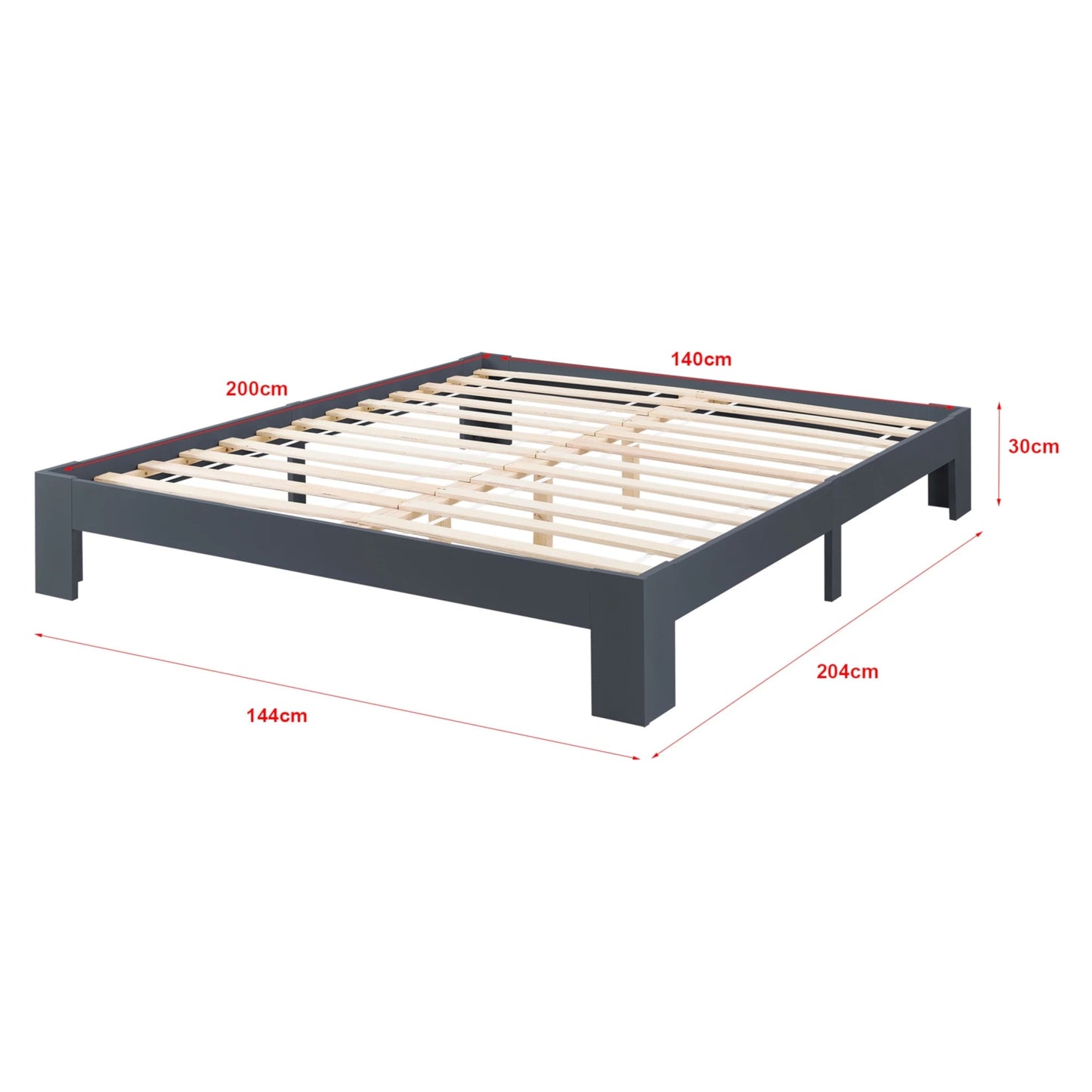In And OutdoorMatch Houten Bed Rosendo - Grenen - Met Bedbodem - 140x200 cm - Donkergrijs - Snelle Montage bed twee personen