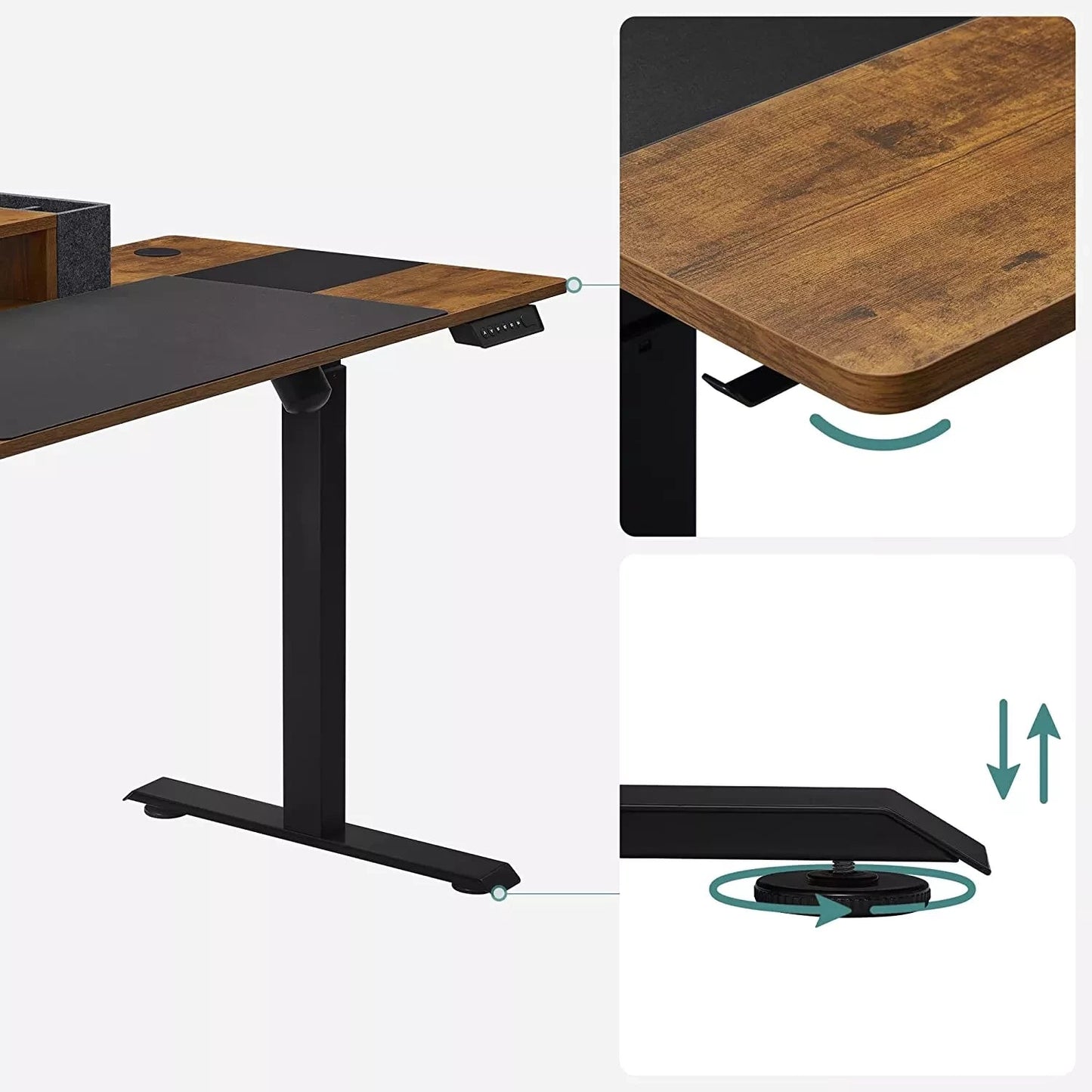 In And OutdoorMatch In Hoogte Verstelbaar Bureau Hailey - Elektrisch - Traploos Verstelbaar - Deelbaar Werkblad - 4 Opberghoogtes - Stoffen Tas - 120x60x(72-120)cm - Gemaakt van Staal - Vintage Bruin/Zwart Desk