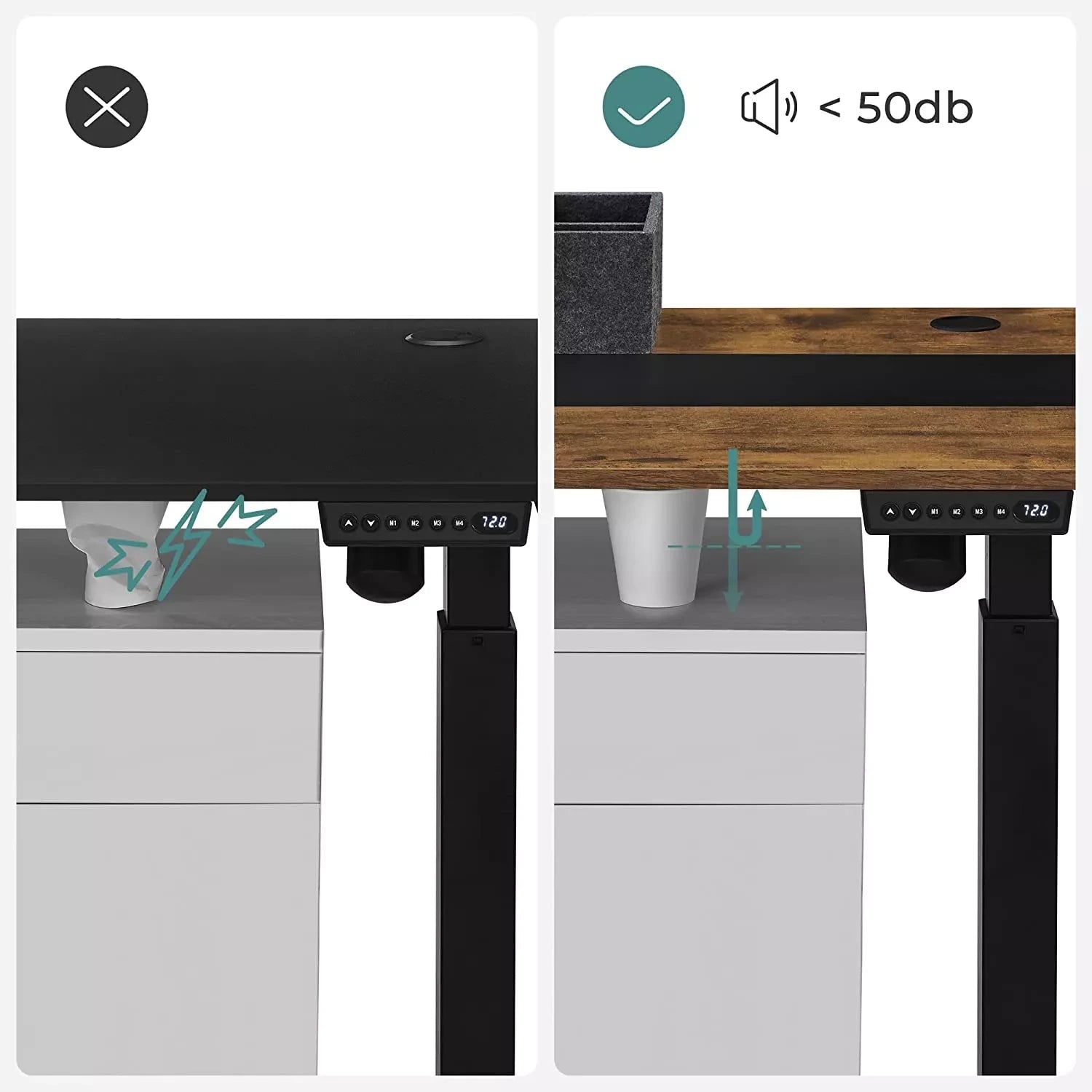 In And OutdoorMatch In Hoogte Verstelbaar Bureau Hailey - Elektrisch - Traploos Verstelbaar - Deelbaar Werkblad - 4 Opberghoogtes - Stoffen Tas - 120x60x(72-120)cm - Gemaakt van Staal - Vintage Bruin/Zwart Desk