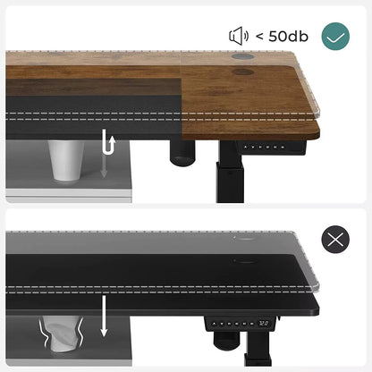 In And OutdoorMatch In Hoogte Verstelbaar Bureau Madelyn - Elektrisch - Traploos Verstelbaar - Deelbaar Werkblad - 4 Opberghoogtes - Stoffen Tas - 120x60x(72-120)cm - Gemaakt van Staal - Vintage Bruin/Zwart Desk