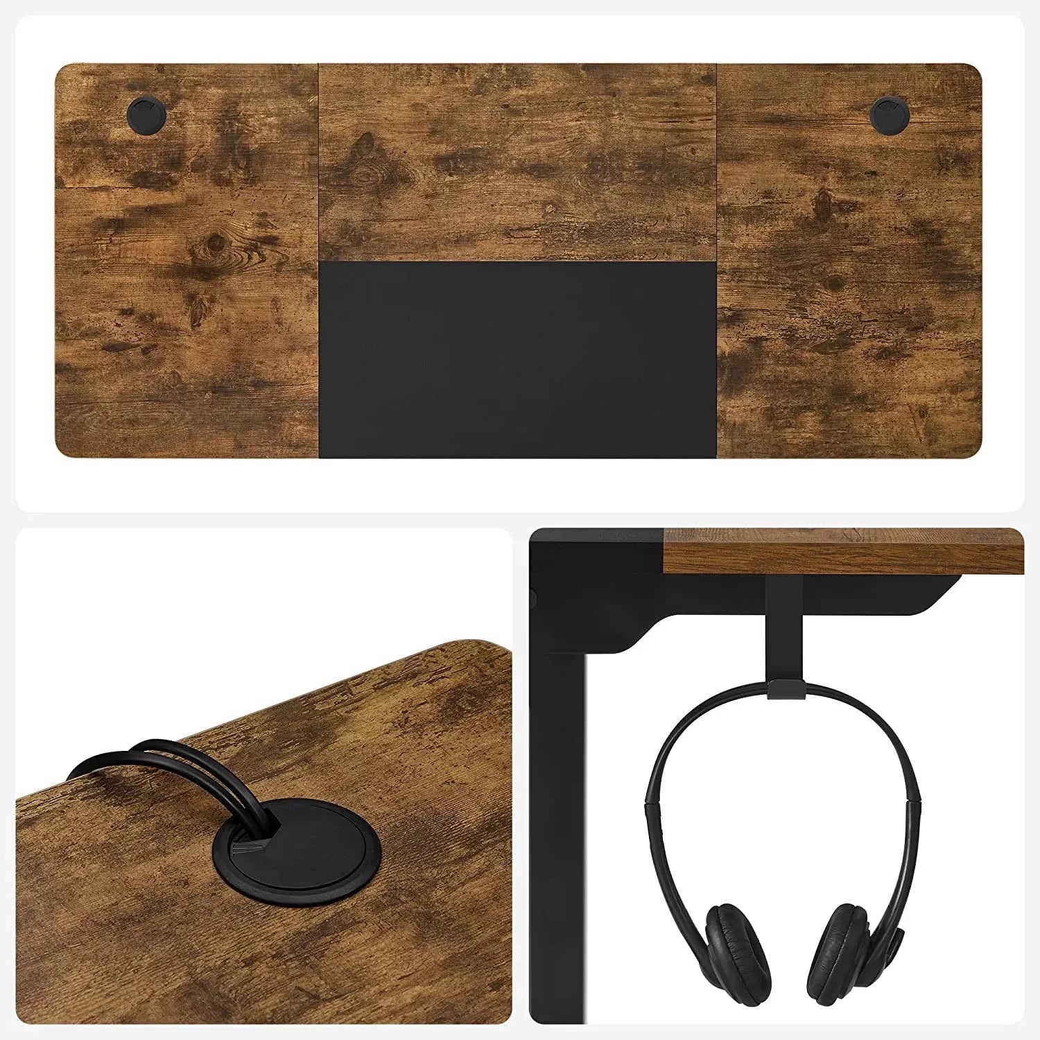 In And OutdoorMatch In Hoogte Verstelbaar Bureau Madelyn - Elektrisch - Traploos Verstelbaar - Deelbaar Werkblad - 4 Opberghoogtes - Stoffen Tas - 120x60x(72-120)cm - Gemaakt van Staal - Vintage Bruin/Zwart Desk