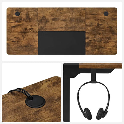 In And OutdoorMatch In Hoogte Verstelbaar Bureau Madelyn - Elektrisch - Traploos Verstelbaar - Deelbaar Werkblad - 4 Opberghoogtes - Stoffen Tas - 120x60x(72-120)cm - Gemaakt van Staal - Vintage Bruin/Zwart Desk