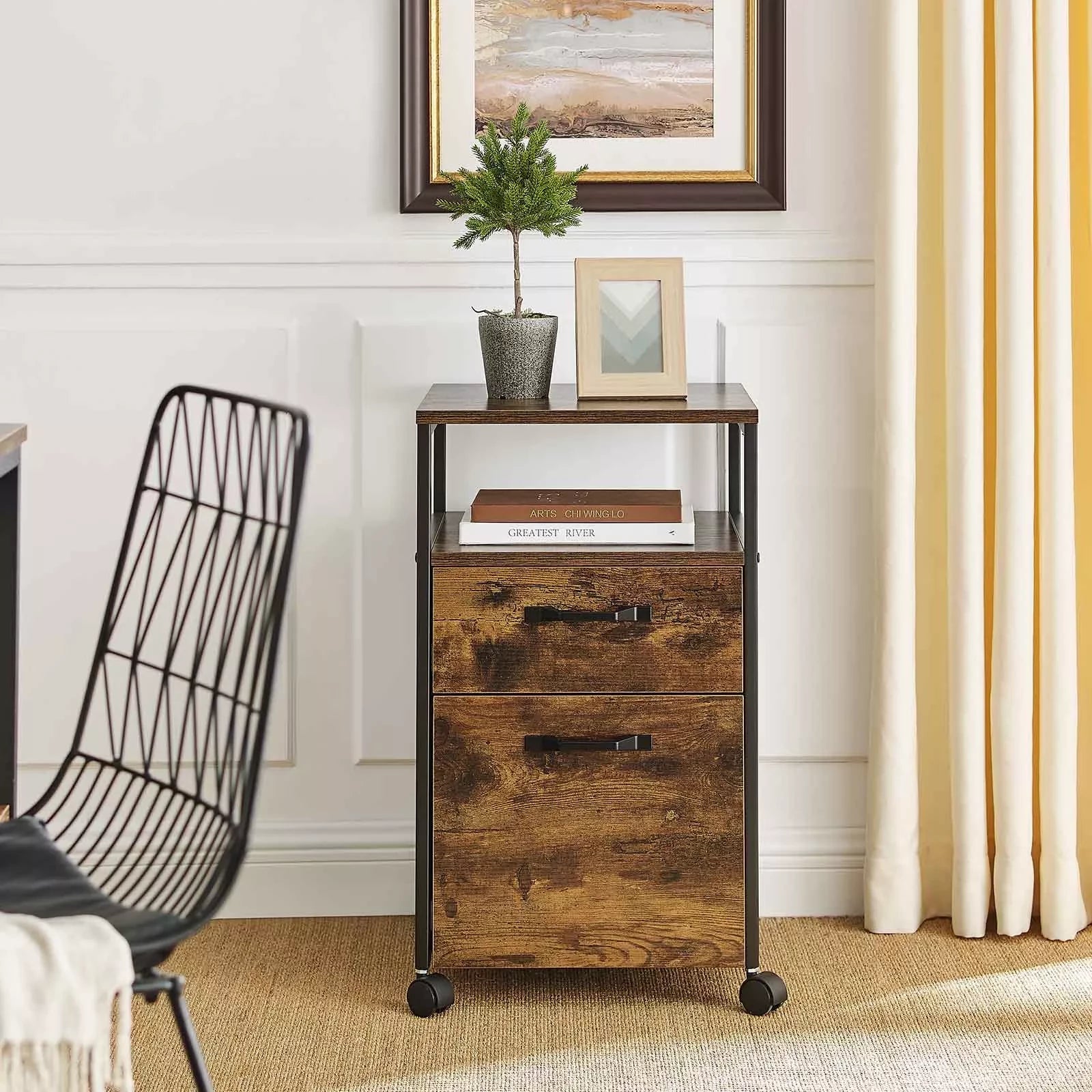 In And OutdoorMatch Industriële ladekast Joyo - Kantoor - Bureau - Slaapkamer - Ladekast op wielen - Hout - 41x45x66cm File cabinet