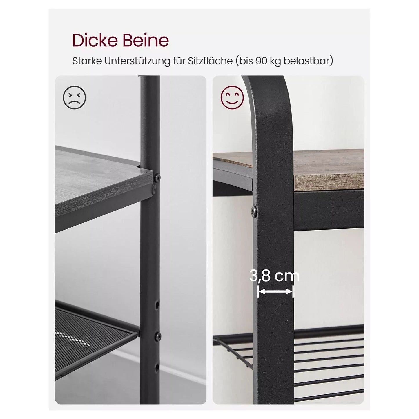 In And OutdoorMatch Kapstok Hillary - Kledingkast - Schoenenrek met Zitting - Kledingrek met 9 afneembare haken - Bank - 2 draadplanken - 183 cm hoog - Industrieel Design - Vintage Bruin/Zwart Kapstok