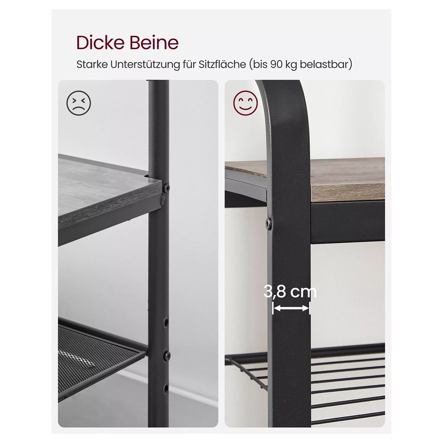 In And OutdoorMatch Kapstok Hillary - Kledingkast - Schoenenrek met Zitting - Kledingrek met 9 afneembare haken - Bank - 2 draadplanken - 183 cm hoog - Industrieel Design - Vintage Bruin/Zwart Kapstok