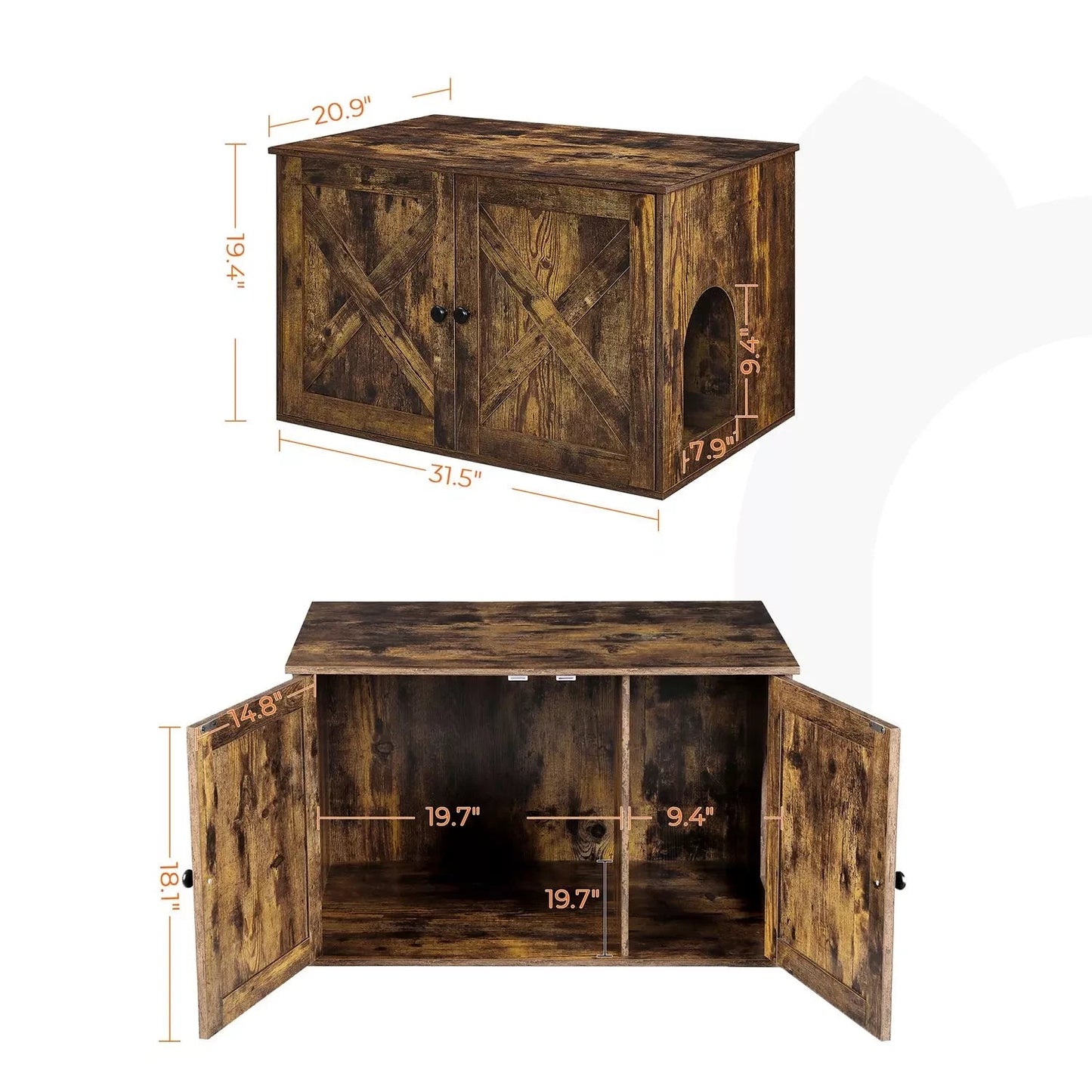 In And OutdoorMatch Kattenbak Annie - Kattenhuis - Met Deurtjes - Vintage Bruin/Zwart Kattenbak / kattenbak