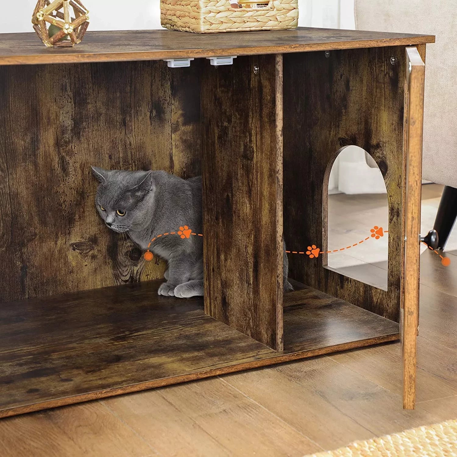 In And OutdoorMatch Kattenbak Annie - Kattenhuis - Met Deurtjes - Vintage Bruin/Zwart Kattenbak / kattenbak