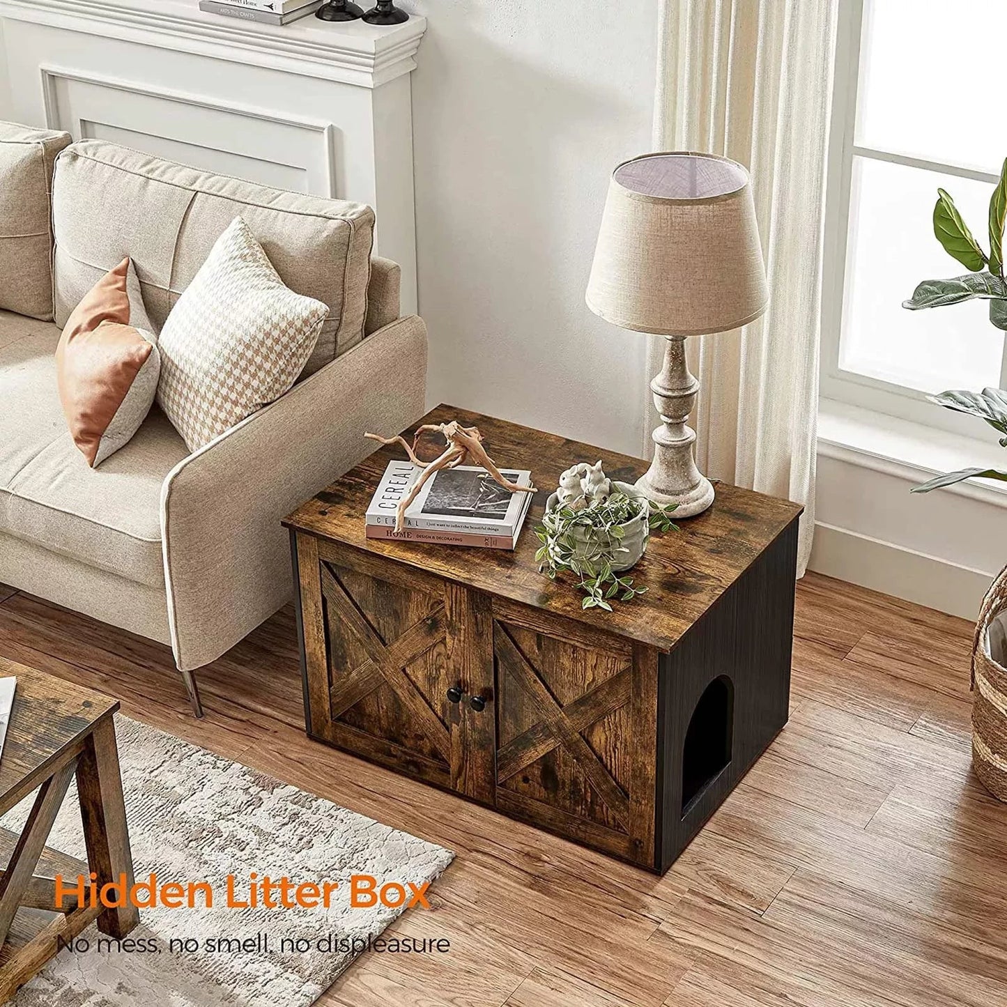 In And OutdoorMatch Kattenbak Casimir - Kattenhuis - Met Deurtjes - Vintage Bruin/Zwart Kattenbak / kattenbak