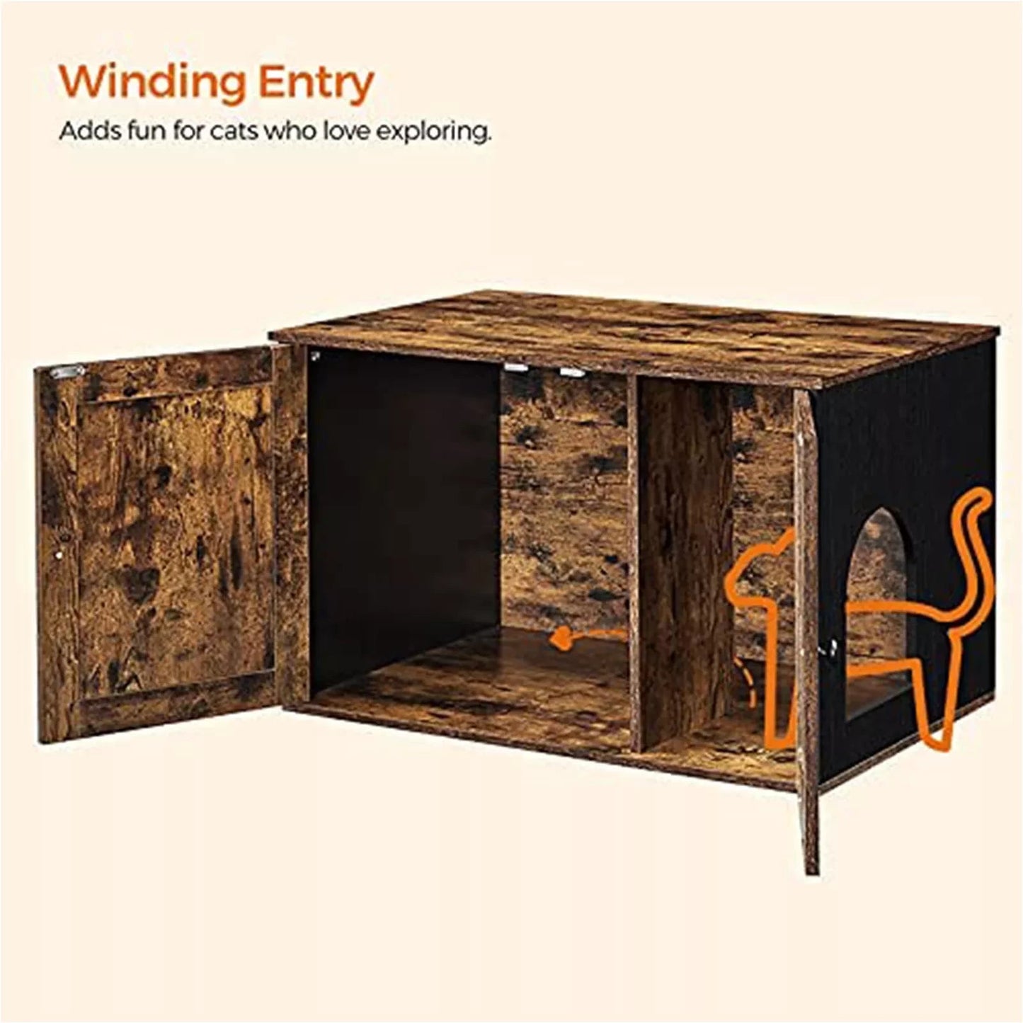 In And OutdoorMatch Kattenbak Casimir - Kattenhuis - Met Deurtjes - Vintage Bruin/Zwart Kattenbak / kattenbak