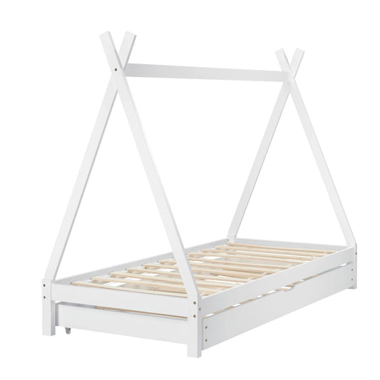 In And OutdoorMatch Kinderbed Michelle - Tipi - Met onderschuifbed - 90x200 cm - Wit - Voor meisjes en jongens Kinder bedden