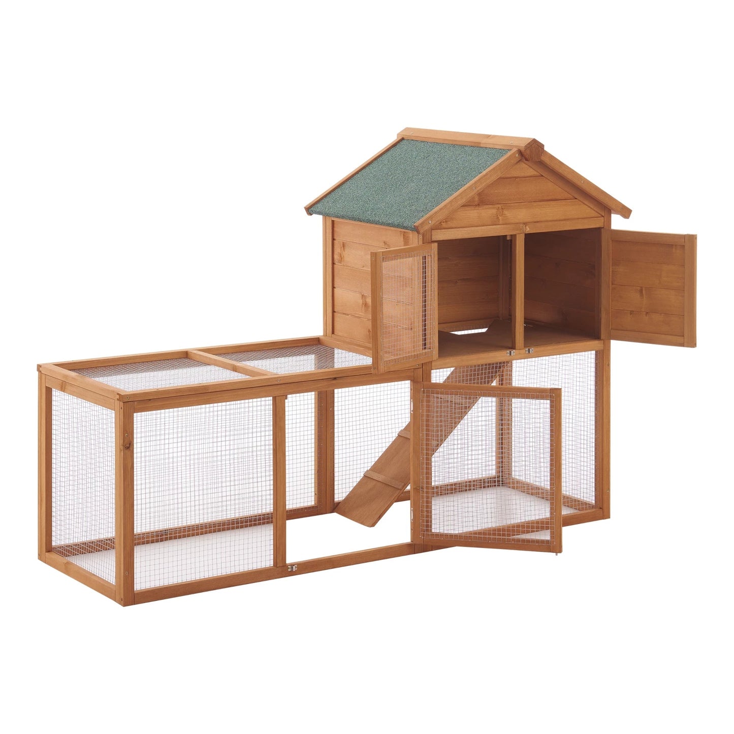 In And OutdoorMatch Konijnenhok Lamar - 110x160x61 cm - Houtkleurig - Grenen en Metaal - Twee Verdiepingen - Voor kleine dieren Dierenkooi