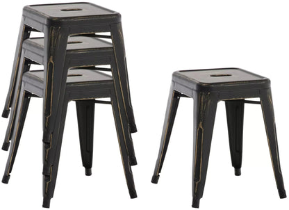In And OutdoorMatch Kruk Tessie - zwart- metaal - vintage look - set van 4 - stapelbaar - zithoogte 46cm - industrieel stool