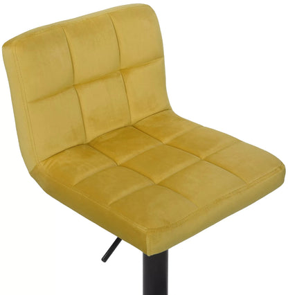 In And OutdoorMatch Luxe Barkruk Terrell - Geel - Zwart - Fluweel - Modern Design - Rugleuning - Voetensteun - Voor Keuken en Bar - Gestoffeerde Zitting Barkrukken / hocker