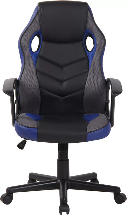 In And OutdoorMatch Luxe Gaming stoel Anais - Zwart/Blauw kunstleer - Met Rugleuning en Armleuning - In hoogte verstelbaar - Ergonomisch Bureaustoel
