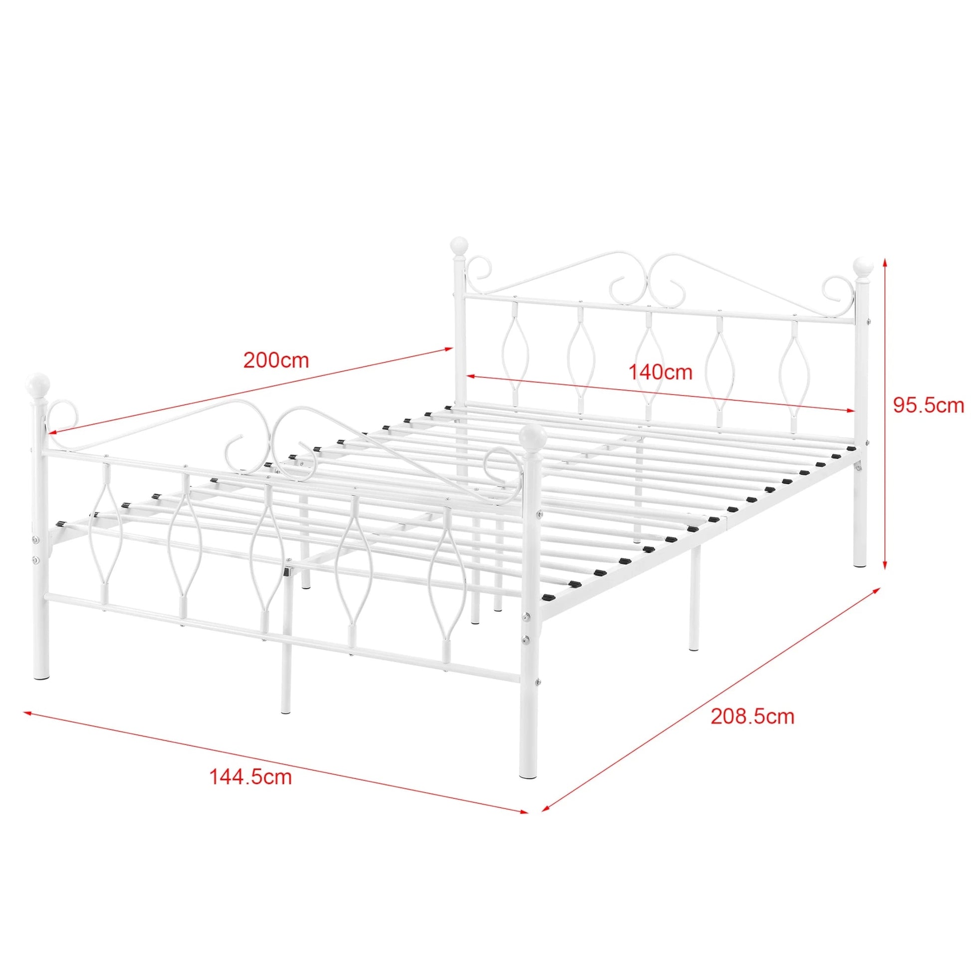 In And OutdoorMatch Metalen Bed Jazmyne - Staal - Met Bedbodem - 140x200 cm - Wit - Snelle montage bed twee personen