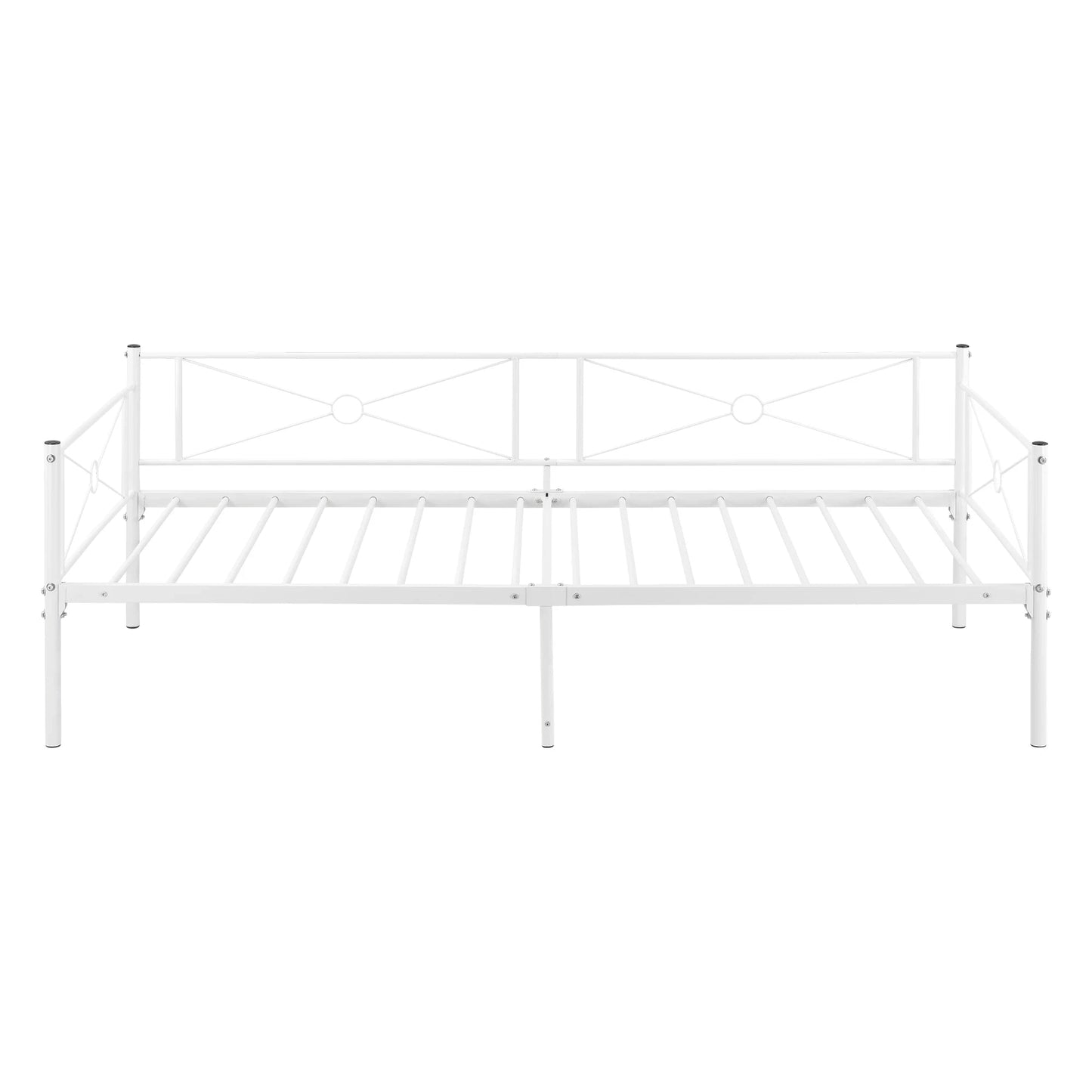 In And OutdoorMatch Metalen Bed Omari - Staal - Met Bedbodem - 90x200 cm - Wit - Snelle Montage Eén persoon slapen